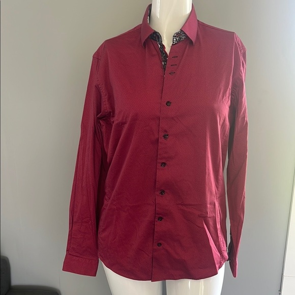 Au Nour Red and Black Casual Button Down Shirt - Picture 1 of 10